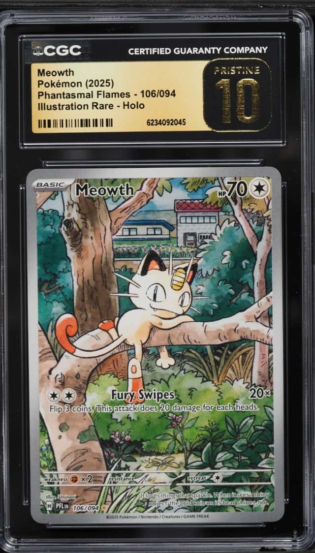 2025 Pokemon Scarlet & Violet Phantasmal Flames IR Meowth #106 CGC 10 PRISTINE