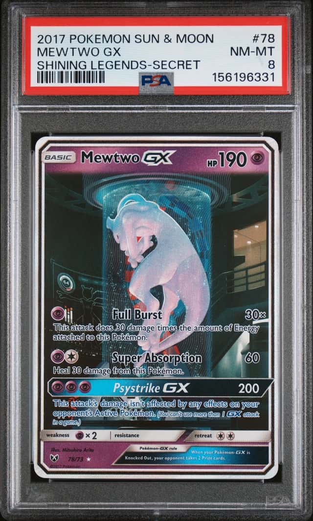 Pokemon TCG Shining Legends Mewtwo GX 78/73 Secret Rare Holo 2017 PSA 8 W Guard
