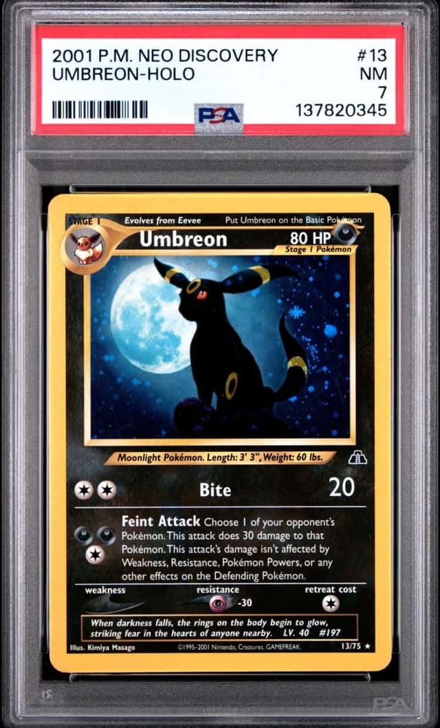 Umbreon 13/75 2001 Holo Swirl - PSA 7 - Neo Discovery Set - Pokemon Card