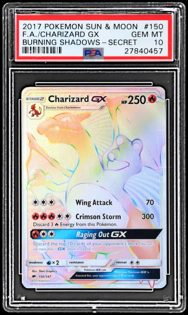 2017 Pokemon Sun and Moon Burning Shadows Secret Rare Charizard Gx #150