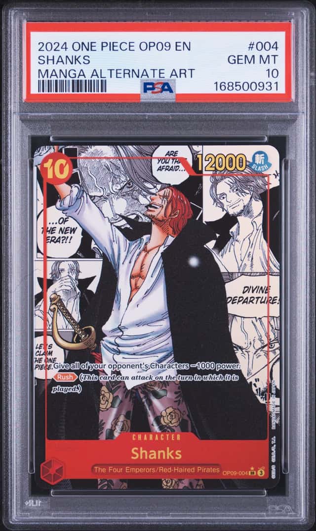 2024 ONE PIECE OP09-EMPERORS/NEW WORLD #004 SHANKS MANGA ALTERNATE ART PSA 10