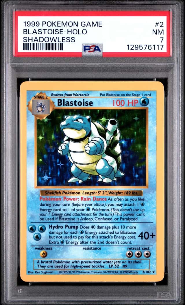 1999 POKEMON GAME #2 BLASTOISE-HOLO SHADOWLESS PSA 7 NM