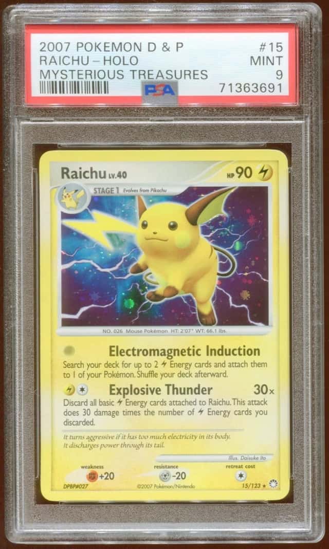 2007 POKEMON D & P MYSTERIOUS TREASURES RAICHU LV40 15/123 HOLO FOIL PSA 9 C E9
