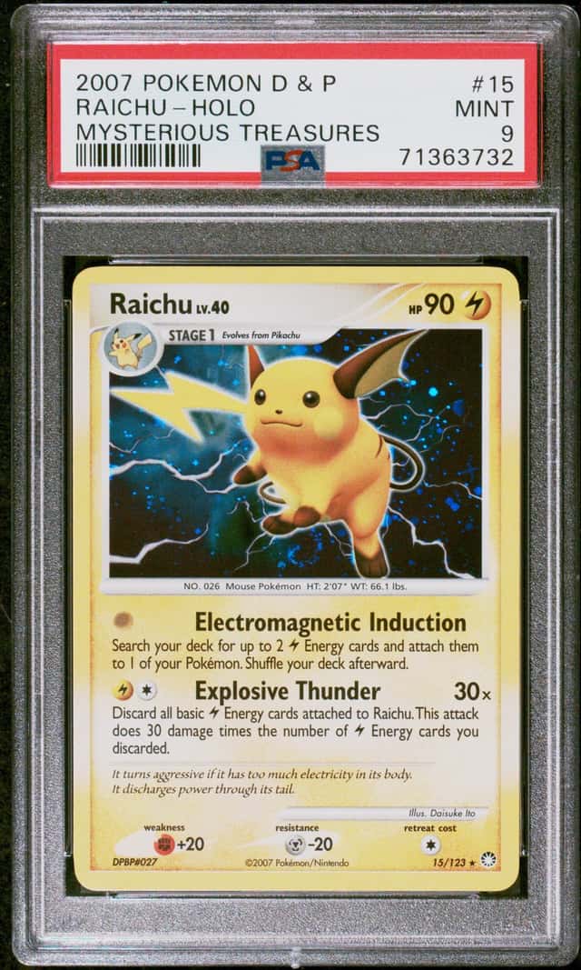 2007 POKEMON D & P MYSTERIOUS TREASURES RAICHU LV40 15/123 HOLO FOIL PSA 9 B E9