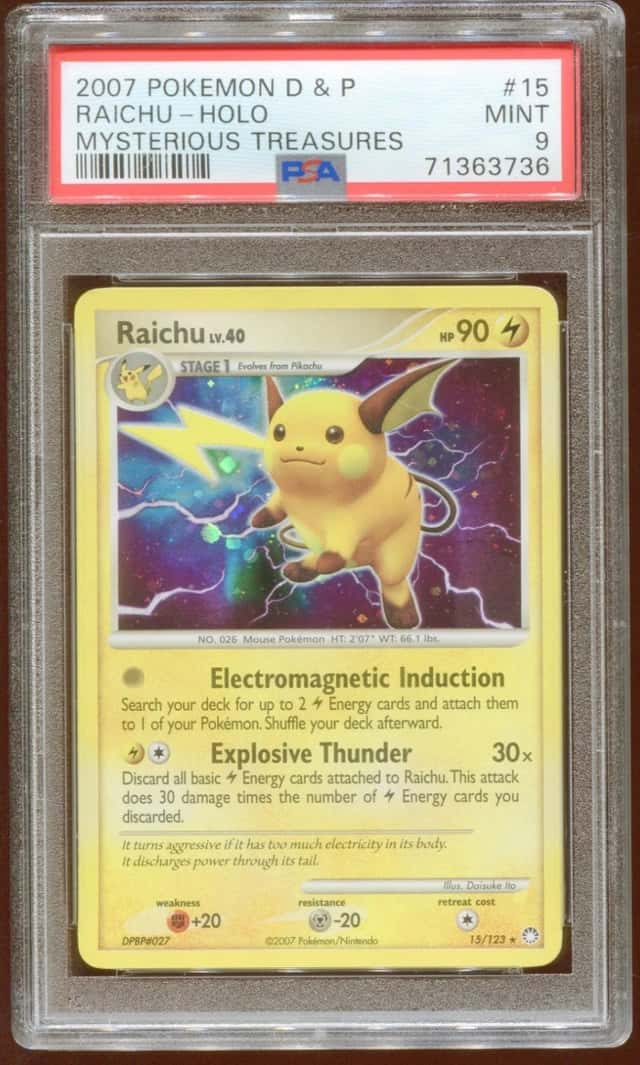 2007 POKEMON D & P MYSTERIOUS TREASURES RAICHU LV40 15/123 HOLO FOIL PSA 9 A E9