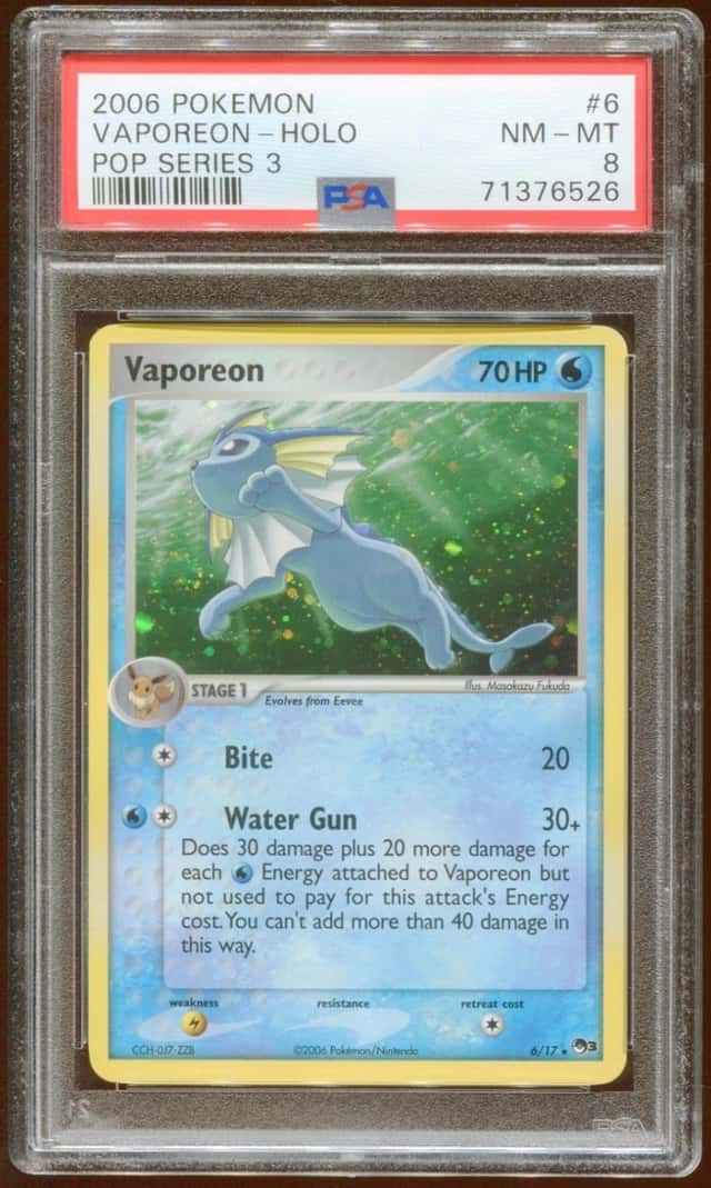 2006 POKEMON POP SERIES 3 VAPOREON #6/17 RARE PROMO HOLO FOIL PSA 8 SWIRL