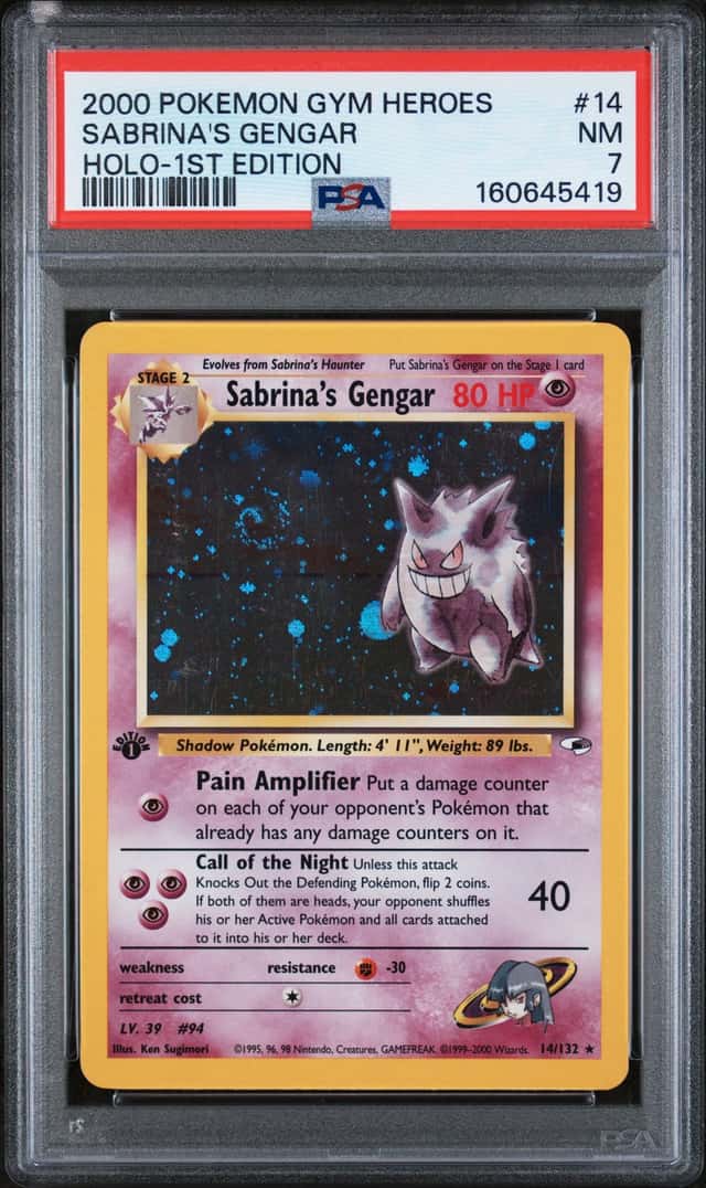 Pokemon TCG Sabrina's Gengar 14/132 Gym Heroes Holo Rare EN 2000 PSA 7 1st Ed