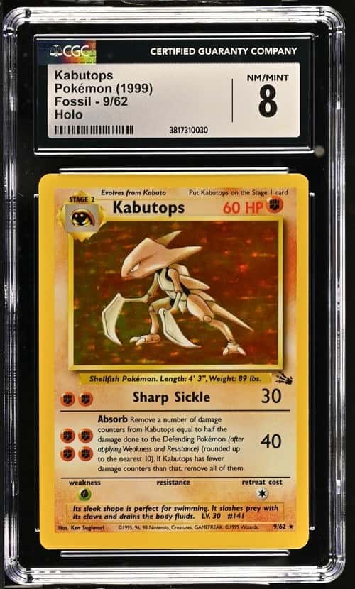 1999 Pokemon Fossil Kabutops Holo 9/62 CGC 8 NM/Mint Vintage WOTC