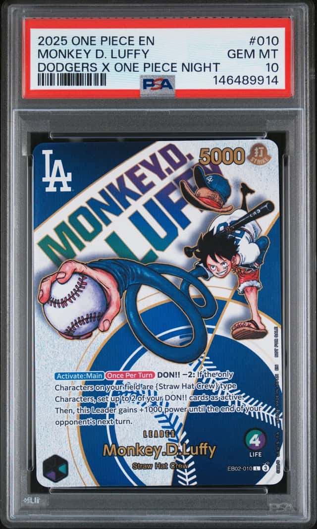 2025 One Piece Dodgers One piece Night Monkey D. Luffy Leader #EB02-010 PSA 10