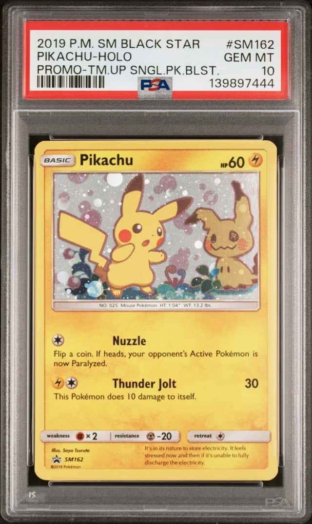 POKEMON PIKACHU-HOLO 2019 SM BSP #SM162 PROMO-TM.UP SNGL.PK.BLST. PSA 10