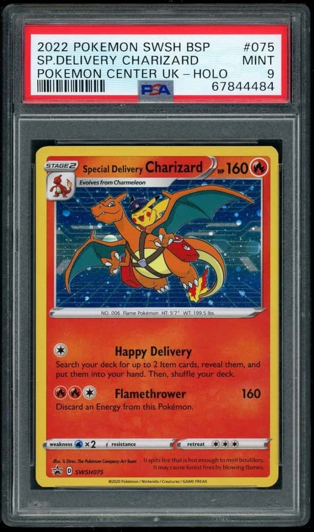 POKEMON CHARIZARD 2022 SWSH BLACK STAR PR #075 SP.DELIVERY CENTER UK-HOLO PSA 9