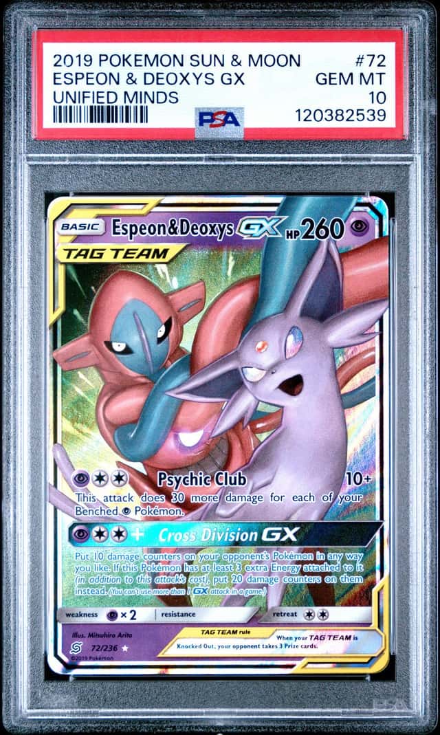 POKEMON ESPEON & DEOXYS GX 2019 SUN & MOON UNIFIED MINDS #72 PSA 10