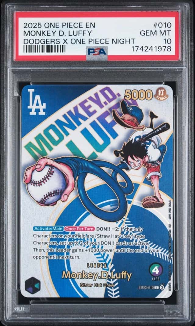 2025 ONE PIECE PROMOS DODGERS X ONE PIECE NIGHT  #010 MONKEY D. LUFFY PSA 10