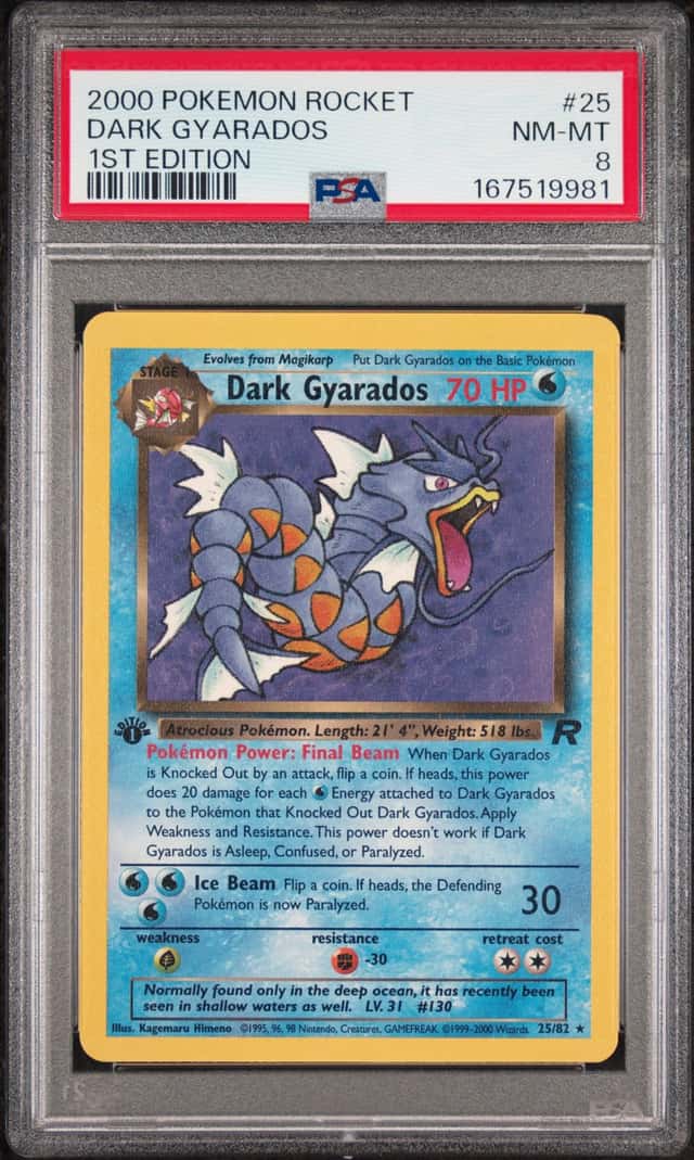2000 POKEMON ROCKET 1ST EDITION #25 DARK GYARADOS PSA 8