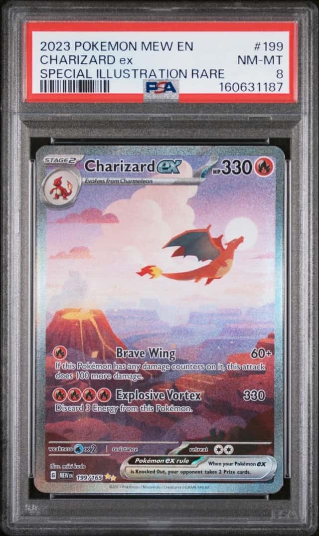 2023 POKEMON MEW EN-151 SPECIAL ILLUSTRATION RARE #199 CHARIZARD EX PSA 8