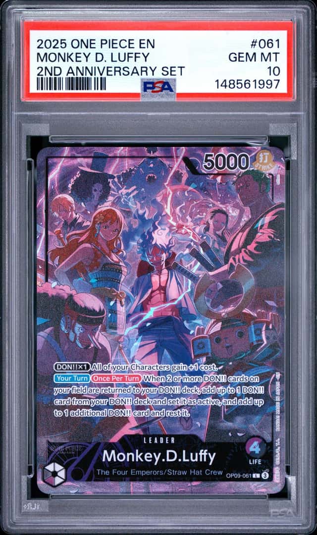 1997 Monkey D. Luffy 2025 One Piece 2nd Anniversary Promo #OP09-061 PSA 10