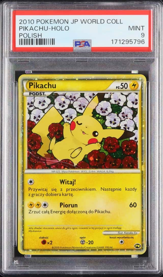 2010 Pokemon Polish Pikachu Promo Holo Pikachu World Collection PSA 9