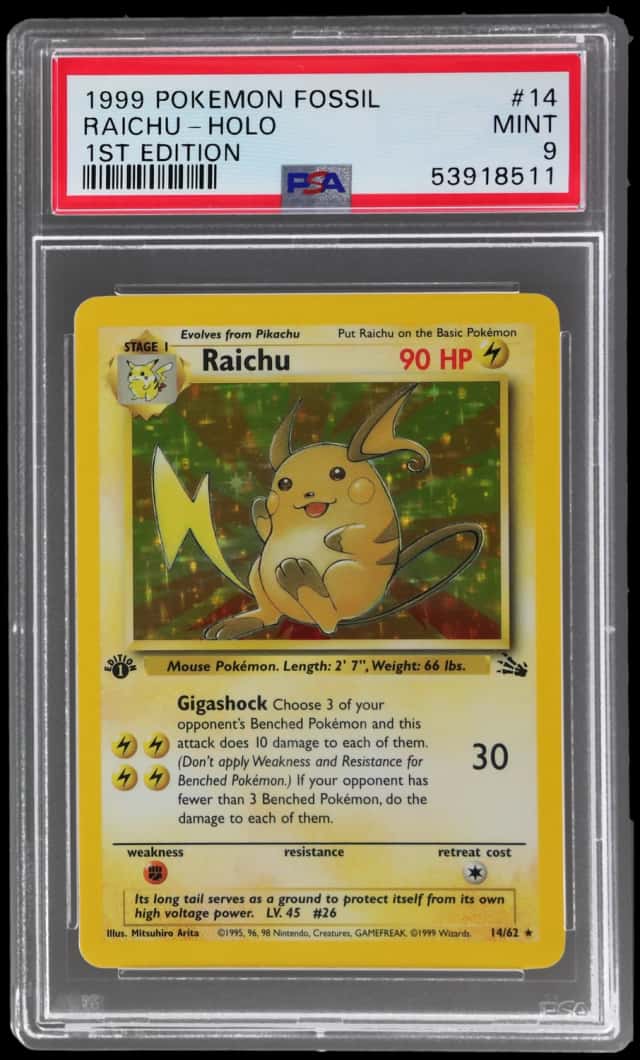 1999 Pokemon Fossil 1st Edition Holo Raichu #14