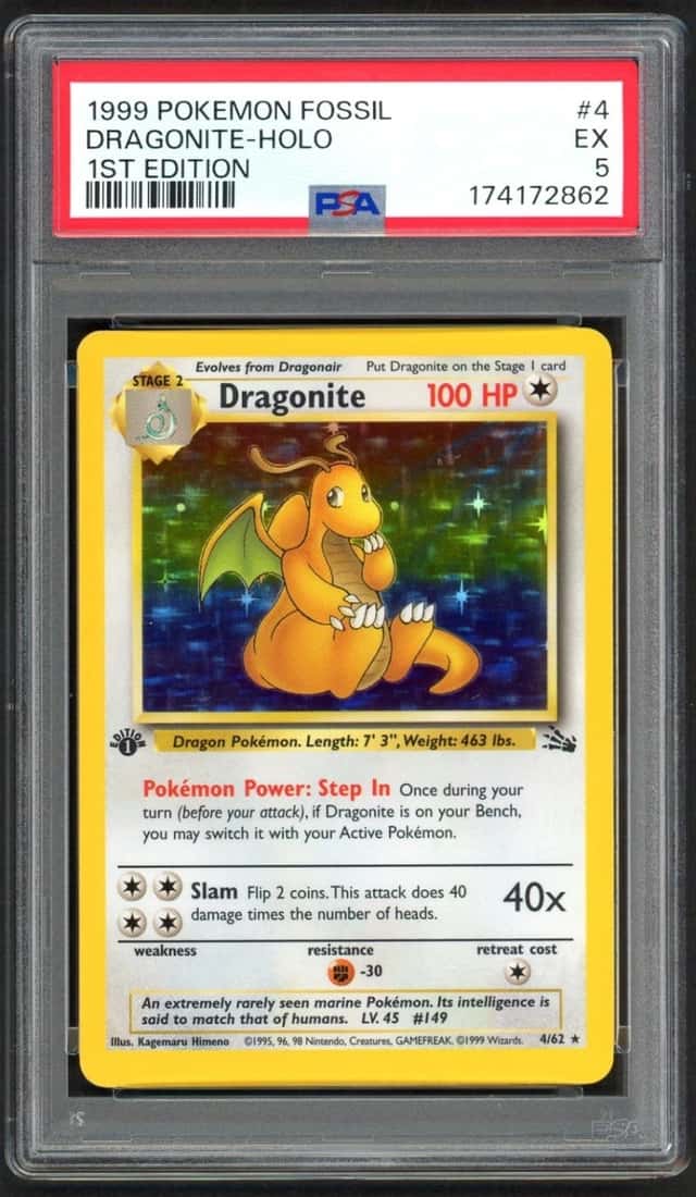 Pokemon Card PSA 5 1st Edition Dragonite 4/62 Fossil Holo