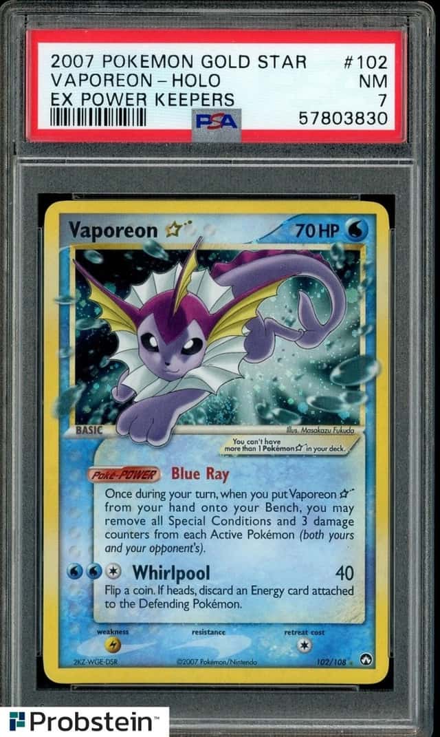 2007 Pokemon EX Power Keepers #102/108 Vaporeon Gold Star Holo PSA 7 NM