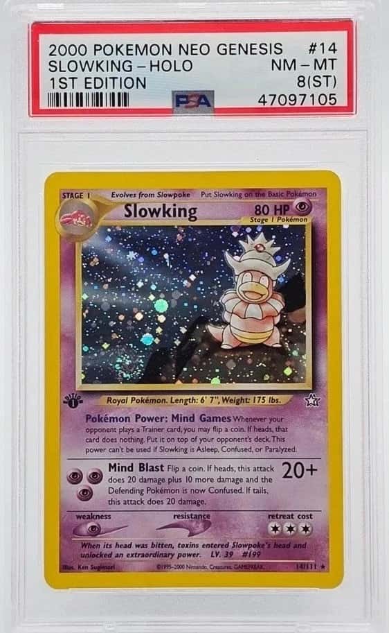 SWIRL SLOWKING 2000 POKEMON NEO GENESIS 1ST EDITION 14/111 RARE HOLO PSA 8 Q5677