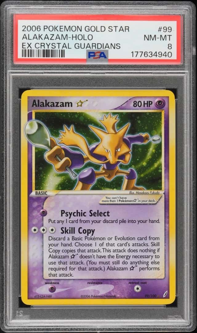 2006 POKEMON EX CRYSTAL GUARDIANS GOLD STAR #99 ALAKAZAM-HOLO PSA 8