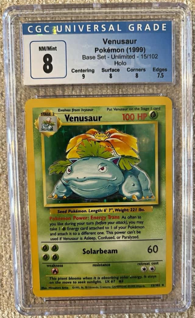 Pokémon TCG CGC 8 Venusaur 015/102 Base Set Unlimited Holo Rare English 1999