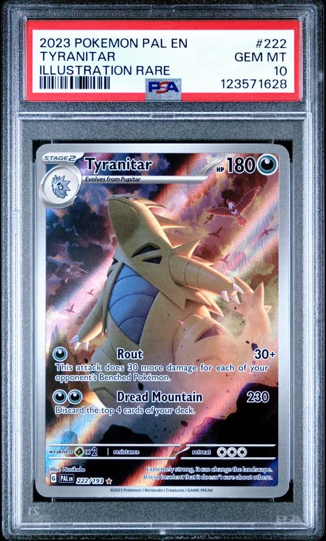 2023 POKEMON PAL EN-PALDEA EVOLVED #222 TYRANITAR ILLUSTRATION RARE PSA 10