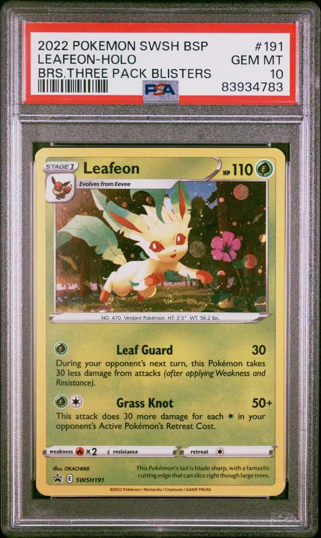 LEAFEON 2022 POKEMON SWSH THREE PACK BLISTERS SWSH191 BSP HOLO PSA 10 Q3963-7