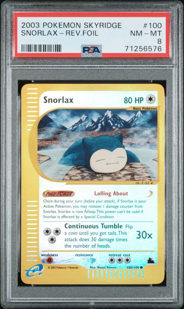 POKEMON SNORLAX-REV.FOIL 2003 SKYRIDGE #100 PSA 8