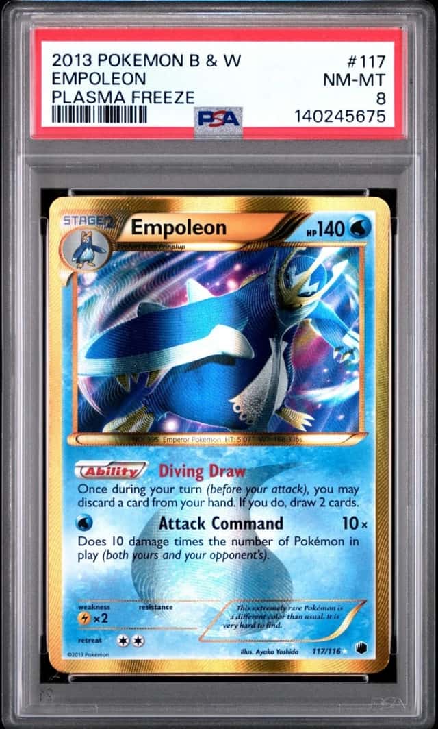 2013 POKEMON BLACK & WHITE PLASMA FREEZE #117 EMPOLEON PSA 8 #140245675