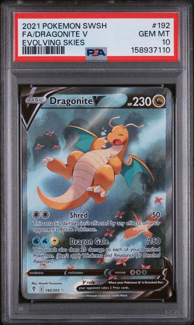 Pokemon 2021 Evolving Skies Dragonite V 192/203 Alt Full Art Holo PSA 10