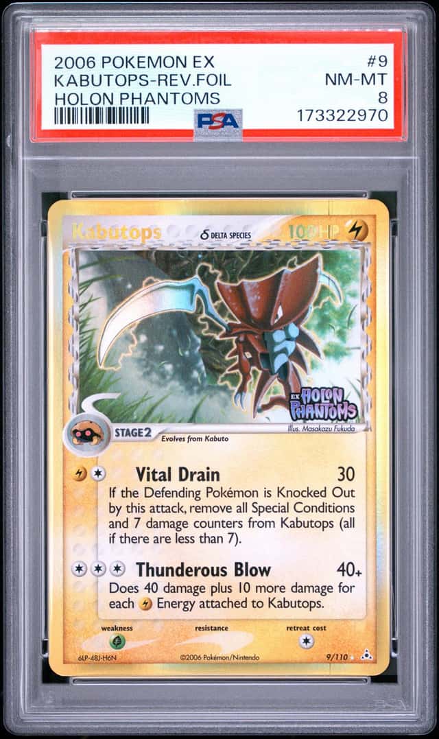 2006 Pokemon EX Kabutops Reverse Foil Holon Phantoms PSA 8