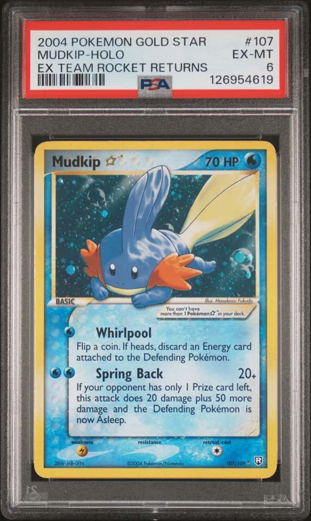 2004 Pokemon EX Team Rocket Returns Mudkip Star Holo Gold #107/109 PSA 6