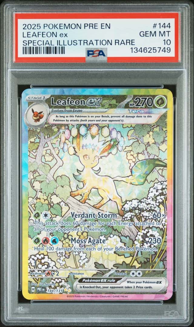 LEAFEON EX 2025 POKEMON PRISMATIC EVOLUTIONS 144/131 SIR PSA 10 Q3963-7