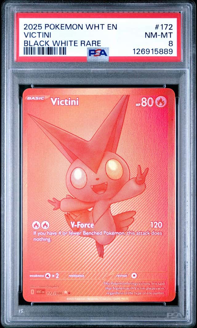 2025 Pokemon White Flare Victini Black Rare and #172/086 PSA 8