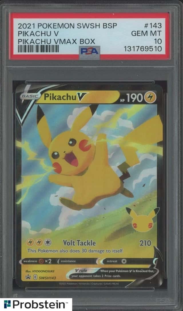 2021 Pokemon SWSH BSP Pikachu VMAX Box #143 Pikachu V PSA 10 GEM MINT