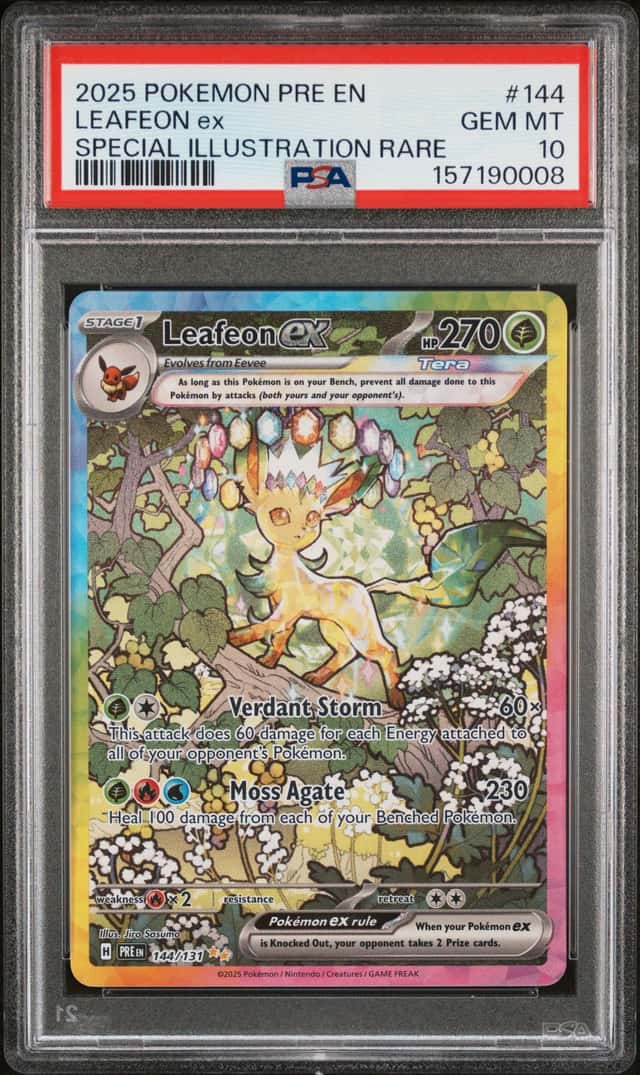 2025 Pokemon Prismatic Evolutions Leafeon ex #144/131 PSA 10 GEM MINT