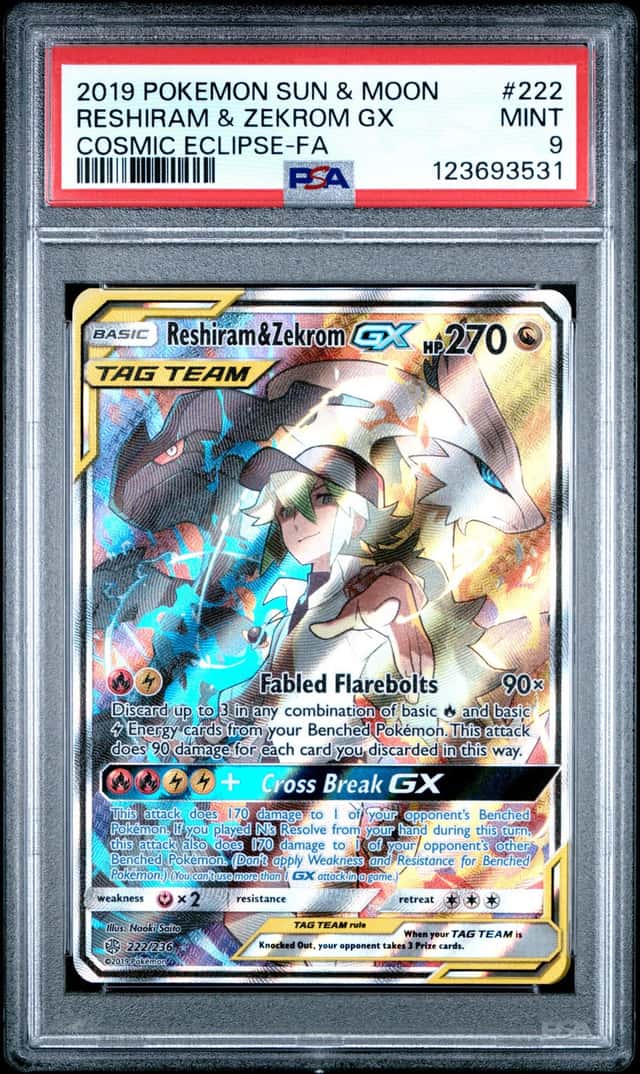 2019 Pokemon Cosmic Eclipse Reshiram Zekrom Tag Team Ultra Rare #222/236 PSA 9