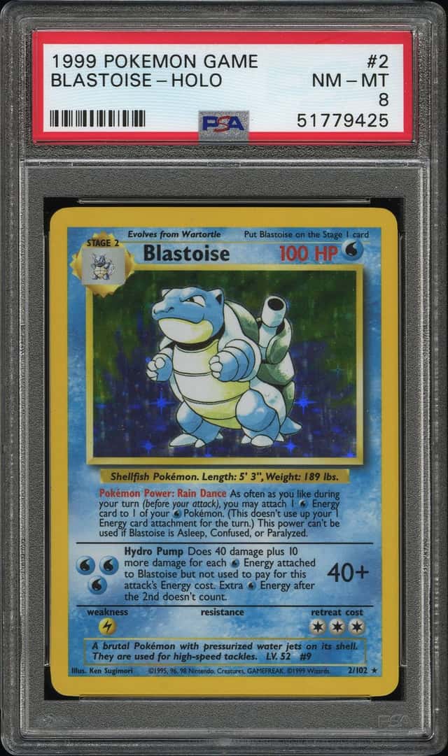 1999 Pokémon TCG Blastoise Base Set Holo Unlimited Rare Card 2/102 PSA 8