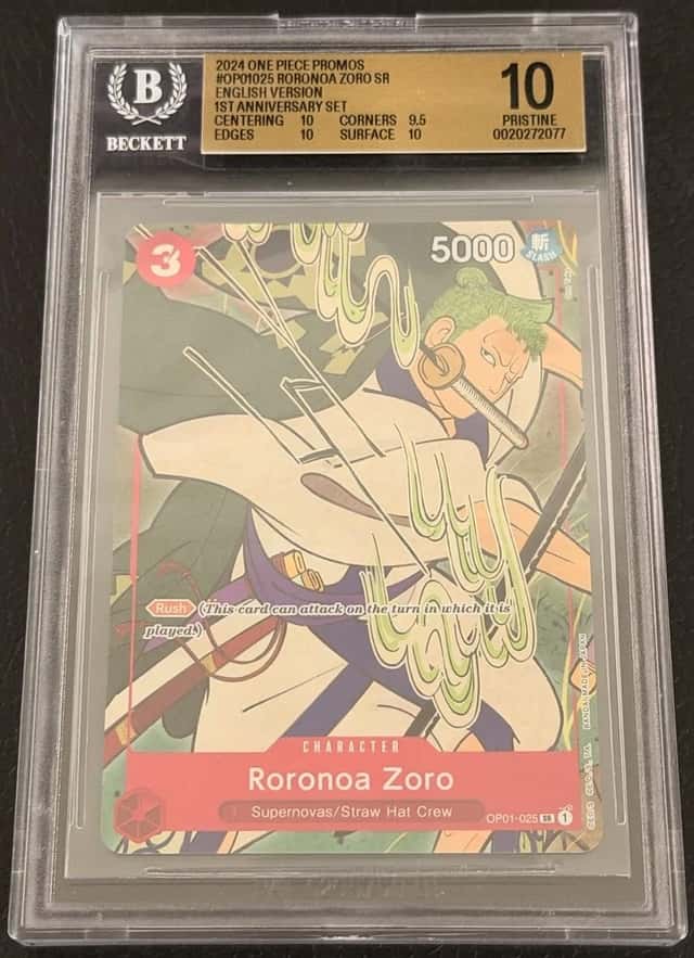 One Piece Card Game Roronoa Zoro OP01-025 1st Anniversary BGS10