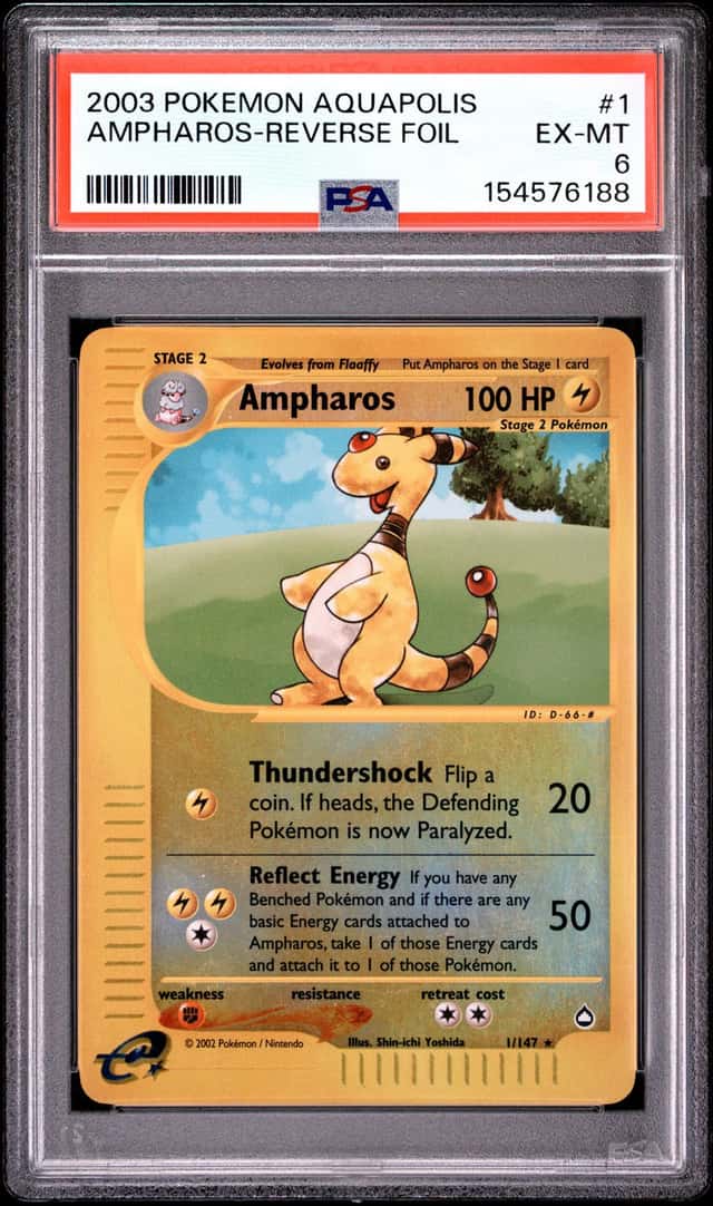 2003 POKEMON AQUAPOLIS #1 AMPHAROS-REVERSE FOIL PSA 6