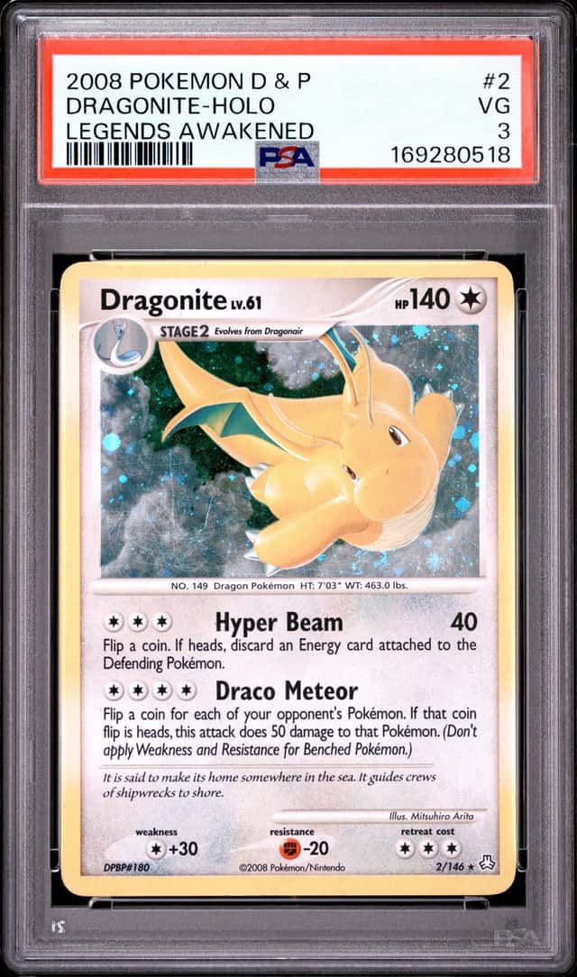 Pokemon Dragonite Holo Legends Awakened 2/146 PSA 3