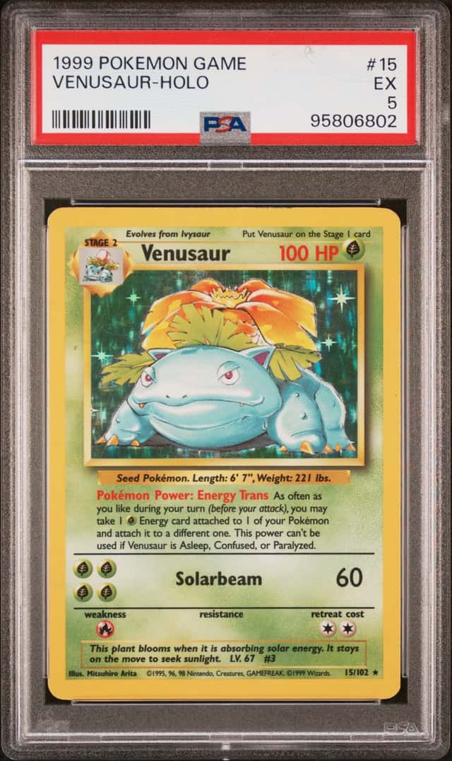 1999 POKEMON BASE SET UNLIMITED #15/102 VENUSAUR RARE HOLO PSA 5