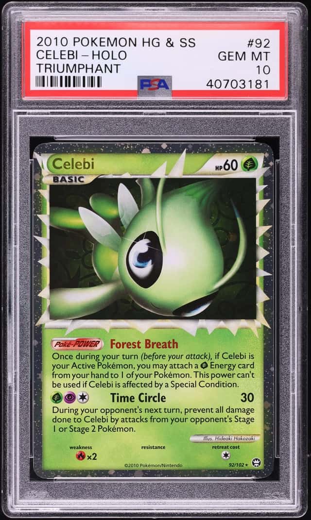 2010 Pokemon HeartGold & SoulSilver Triumphant Holo Celebi #92 PSA 10 GEM MINT