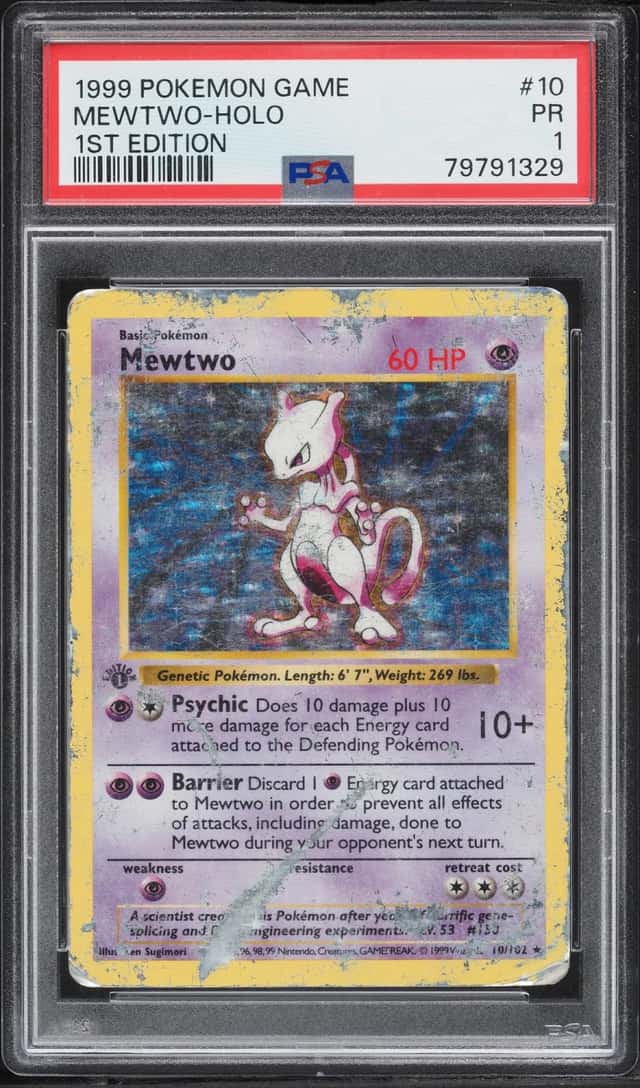 1999 Pokemon Base Set Shadowless 1st Edition Holo Mewtwo #10 PSA 1 PR