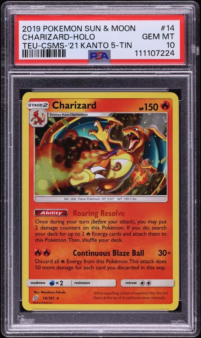 2019 Pokemon Sun & Moon Team Up '21 Kanto Powers Tin Cosmos Holo Charizard #14 PSA 10 GEM MINT