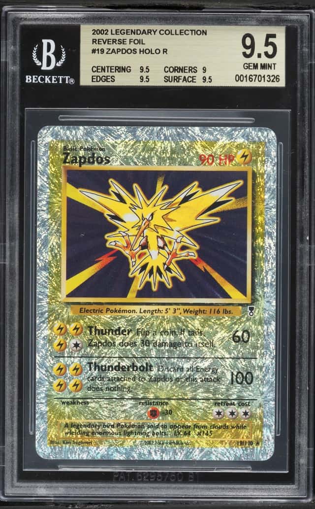 2002 Pokemon Legendary Collection Reverse Holo Zapdos #19 BGS 9.5 GEM MINT