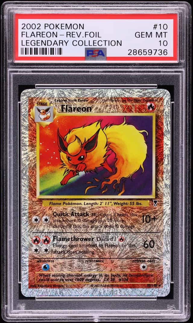 2002 Pokemon Legendary Collection Reverse Holo Flareon #10 PSA 10 GEM MINT
