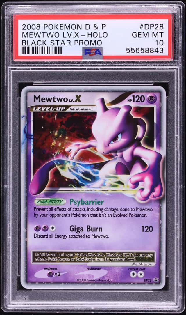 2008 Pokemon Diamond & Pearl Black Star Promo Holo Swirl Mewtwo LV.X #DP28 PSA 10 GEM MINT
